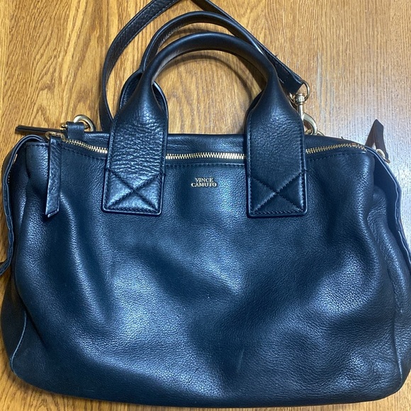 Vince Camuto black 100% genuine leather crossbody duel handle purse bag - Picture 2 of 15